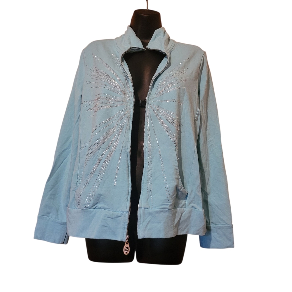 Christine Alexander Women's Zip Up Jacket Sweater  With Studs Size Large
